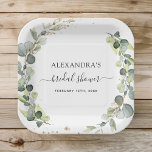 Vrijgezellenfeest Eucalyptus groen Boho tuin Papieren Bordje<br><div class="desc">Eucalyptus Green Succulent Botanische Waterverf Spring Wedding Paper Borden op een witte achtergrond - bevat prachtige en elegante scripttypografie met moderne botanische bladeren en groen voor de speciale bruiloftsdag.</div>