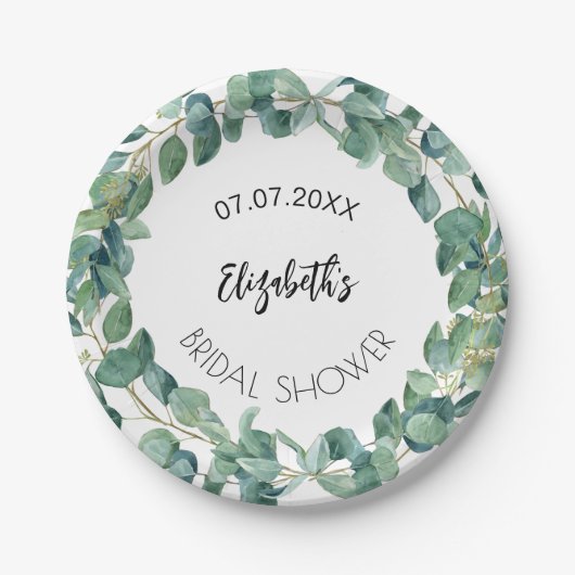 Vrijgezellenfeest eucalyptus groen krans papieren bordje (Voorkant)