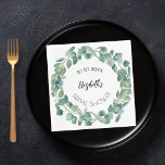 Vrijgezellenfeest eucalyptus groen krans servet<br><div class="desc">Witte achtergrond,  zwarte tekst. Versierd met eucalyptuskrans. Een datum en naam personaliseren en toevoegen. Een modern handgeschreven stylescript.</div>