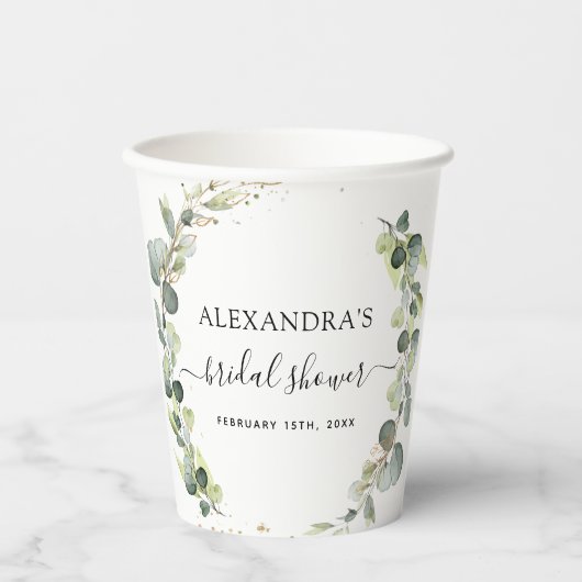 Vrijgezellenfeest Eucalyptus groen papier bekers (Voorkant)