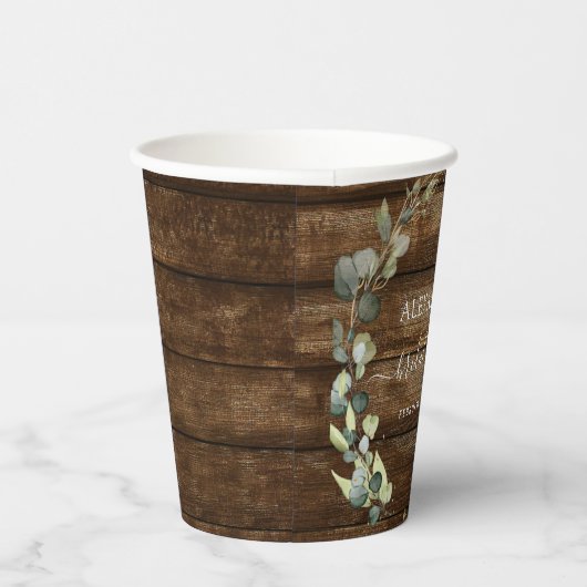 Vrijgezellenfeest Eucalyptus groen rustiek hout Papieren Bekers (Rechts)