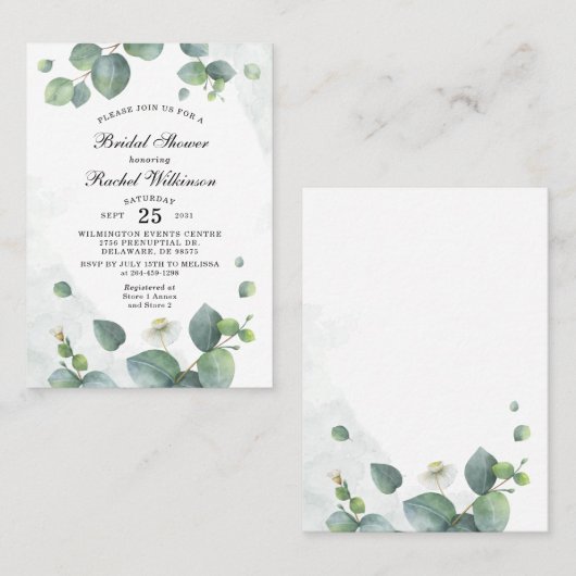 Vrijgezellenfeest eucalyptus groen uitnodiging (Voorkant / Achterkant)