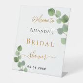 Vrijgezellenfeest eucalyptus groen welkom reclamebord met voetstuk (Voorkant)