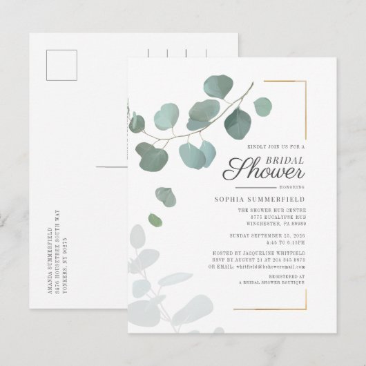 Vrijgezellenfeest Eucalyptus Script Greenery Flora Uitnodiging Briefkaart (Voorkant / Achterkant)