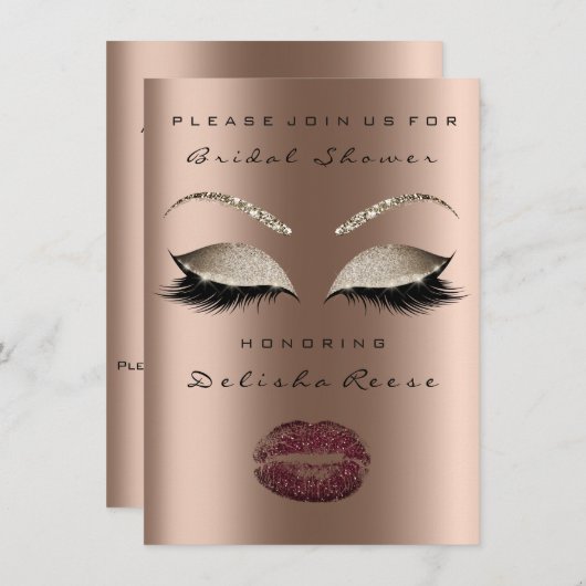 Vrijgezellenfeest Eyes Bronze Sparkly Lips Burgund Kaart (Voorkant / Achterkant)