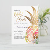 Vrijgezellenfeest, Faux Gold Waterverf Ananas Save The Date (Staand voorkant)