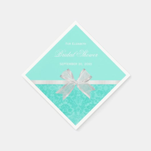 Vrijgezellenfeest Favor Chic Aqua Damask White Bow Servet (Hoek)