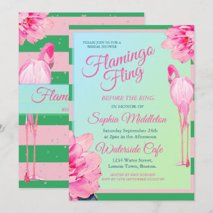 Vrijgezellenfeest Flamingo Fling Green Pink Floral Kaart