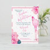 Vrijgezellenfeest Flamingo Roze Streep Floral Chic Kaart (Staand voorkant)