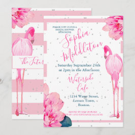Vrijgezellenfeest Flamingo Roze Streep Floral Chic Kaart