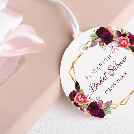 Vrijgezellenfeest floraal goud geometrische burgun bedankjes labels