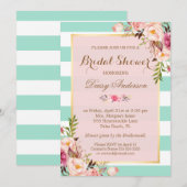 Vrijgezellenfeest Floral Baby Roze Mint Groene Str Kaart (Voorkant / Achterkant)