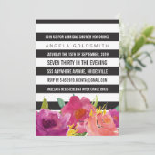 vrijgezellenfeest Floral Black & White Stripes Kaart (Staand voorkant)