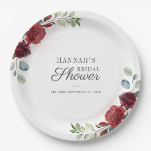 Vrijgezellenfeest Floral Burgundy Waterverf Blush Papieren Bordje