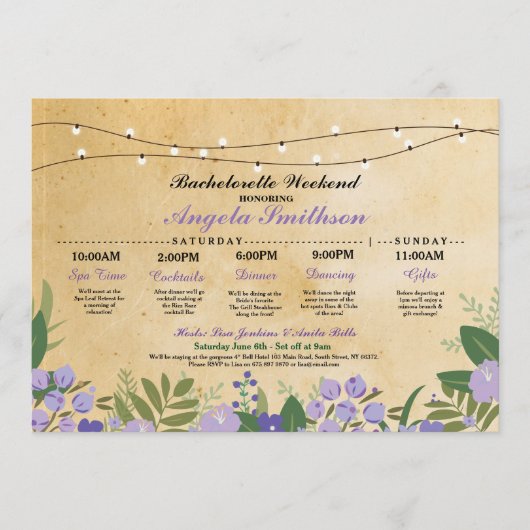 vrijgezellenfeest Floral Itinerary Bachelorette In Programmakaart (Voorkant)