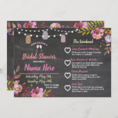 vrijgezellenfeest Floral Jars Pink Itinerary Chalk Programmakaart (Voorkant / Achterkant)