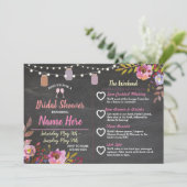 vrijgezellenfeest Floral Jars Pink Itinerary Chalk Programmakaart (Staand voorkant)