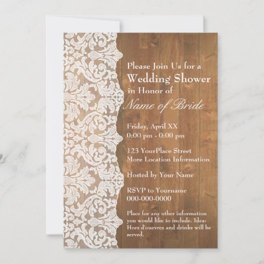 Vrijgezellenfeest: Floral Lace Pattern en Rustic W Kaart (Voorkant)