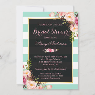 Vrijgezellenfeest Floral Mint Green Stripes Kaart