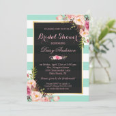 Vrijgezellenfeest Floral Mint Green Stripes Kaart (Staand voorkant)