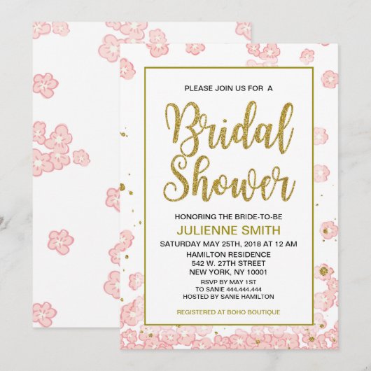 vrijgezellenfeest Floral | Roze en goudglitter Kaart (Voorkant / Achterkant)