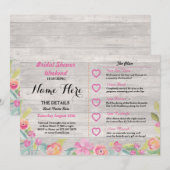 vrijgezellenfeest Floral Rustic Wood Pink Invite Kaart (Voorkant / Achterkant)