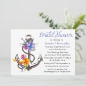 Vrijgezellenfeest Floral Ship Anchor Blue Kaart (Staand voorkant)