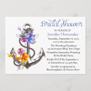  Vrijgezellenfeest Floral Ship Anchor Blue Kaart