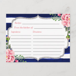 Vrijgezellenfeest "Floral Silver Navy Stripes" Briefkaart