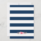 Vrijgezellenfeest Floral Silver Navy Stripes Kaart (Achterkant)