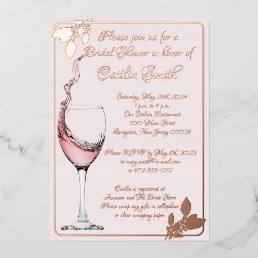 Vrijgezellenfeest Floral Toast, Blush Pink, Roos G Folie Uitnodiging (Voorkant)