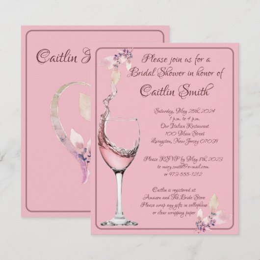 vrijgezellenfeest "Floral Toast", roze roze rozenr Kaart (Voorkant / Achterkant)