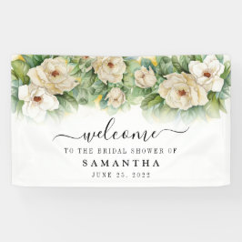 Vrijgezellenfeest Floral White Magnolia Name Welco Spandoek