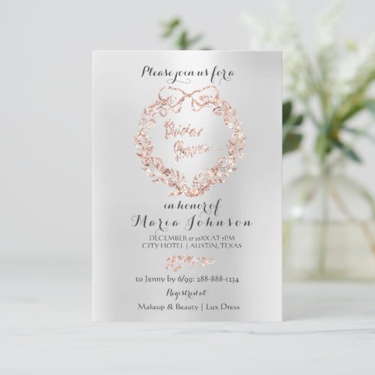 Vrijgezellenfeest Floral Wreator Silver Pink Rose  Kaart (Staand voorkant)