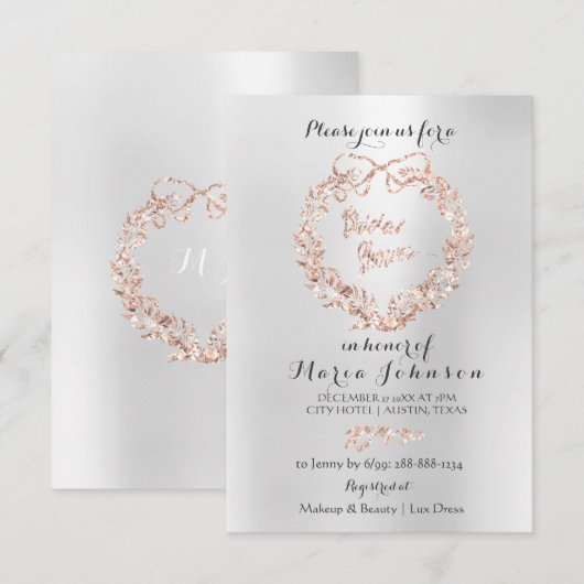 Vrijgezellenfeest Floral Wreator Silver Pink Rose Kaart (Voorkant / Achterkant)