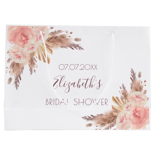 Vrijgezellenfeest florale blush roze pampas gras r groot cadeauzakje (Achterkant)