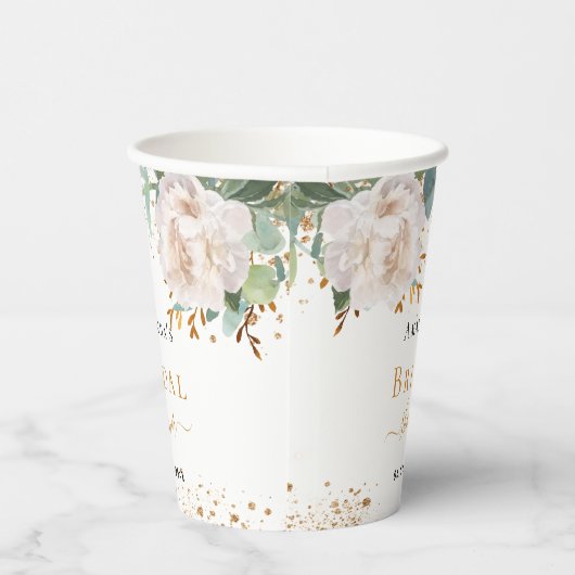 Vrijgezellenfeest florale eucalyptus greenery glit papieren bekers (Rechts)