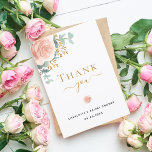 Vrijgezellenfeest florale eucalyptus roos goudroze bedankkaart<br><div class="desc">Een modern en elegant vrijgezellenfeest bedankt je kaart. Een witte achtergrond. Gedecormeerd met een roos gouden en wazige roze rozen, floraalstromen en groene waterverkleurde eucalyptusbladeren, sprigs, groen- en namaakgoudsprigs. Zwarte en gouden letters. Aan de voorkant de tekst: Dank u, naam en een datum. Achterzijde: Sjabloon voor Uw dank voor uw...</div>
