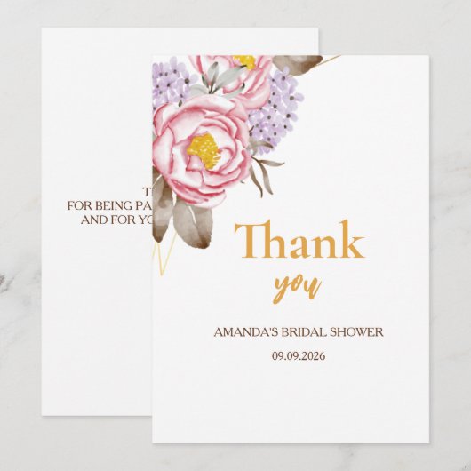 Vrijgezellenfeest florale eucalyptus roos goudroze bedankkaart (Voorkant / Achterkant)