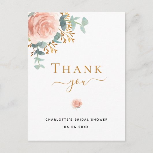 Vrijgezellenfeest florale eucalyptus roze dank u briefkaart (Voorkant)