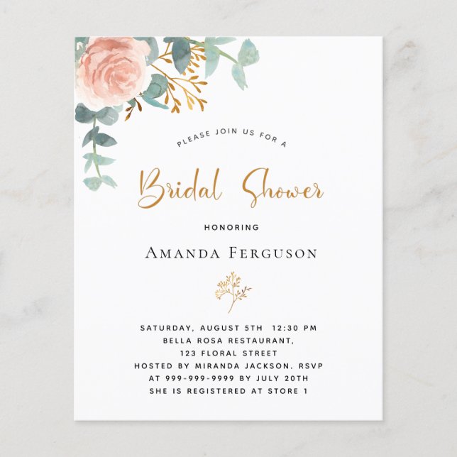 Vrijgezellenfeest florale roos goud eucalyptus (Voorkant)