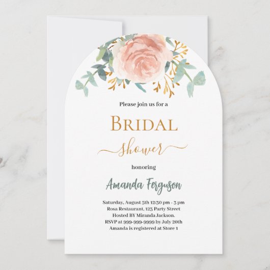 Vrijgezellenfeest florale roos goud eucalyptusgroe kaart (Voorkant)