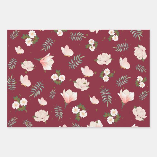 Vrijgezellenfeest floreel patroon Navy Burgundy Pi Inpakpapier Vel (Voorkant 3)