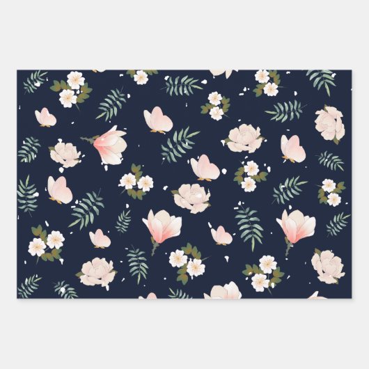 Vrijgezellenfeest floreel patroon Navy Burgundy Pi Inpakpapier Vel (Voorkant 2)