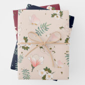 Vrijgezellenfeest floreel patroon Navy Burgundy Pi Inpakpapier Vel (In situ)