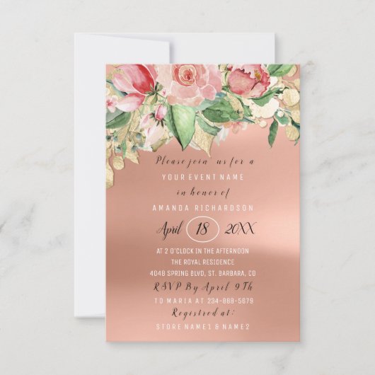 Vrijgezellenfeest Flower Brunch Green Gold Roos Bl Kaart (Voorkant)