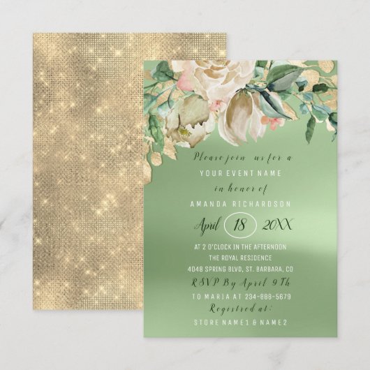 Vrijgezellenfeest Flower Brunch Greenery Gold Roze Kaart (Voorkant / Achterkant)