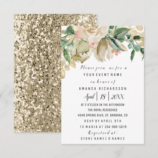 Vrijgezellenfeest Flower Brunch Greenery White Gli Kaart (Voorkant / Achterkant)