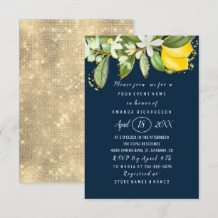 Vrijgezellenfeest Flower Brunch Lemon Green Navy Kaart