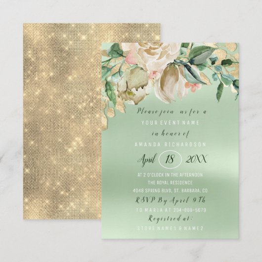 Vrijgezellenfeest Flower Brunch Mint Waterverf Gol Kaart (Voorkant / Achterkant)